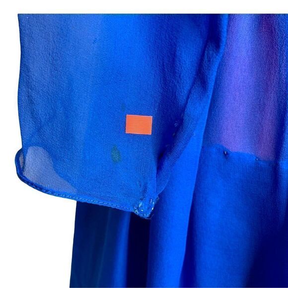 Vintage 50s Chiffon Swing Dress S Blue Long Sleeve Draped Waist Pleated TLC - Picture 5 of 10